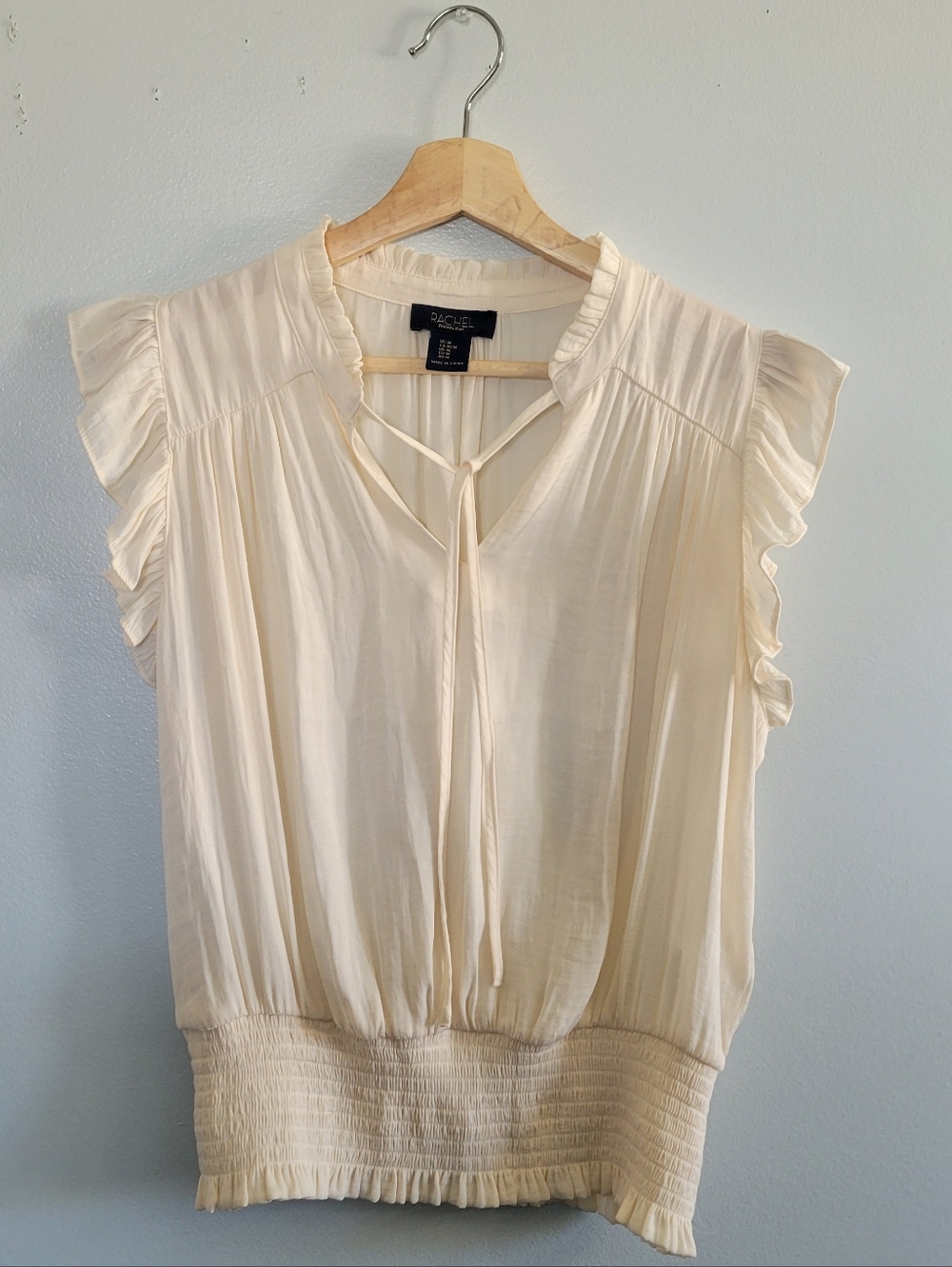 🎈SALE🎈EUC RACHEL Rachel Roy Tie-Neck Ruffle Sleeve Blouse Ivory SZ M Feminine - Picture 5 of 10